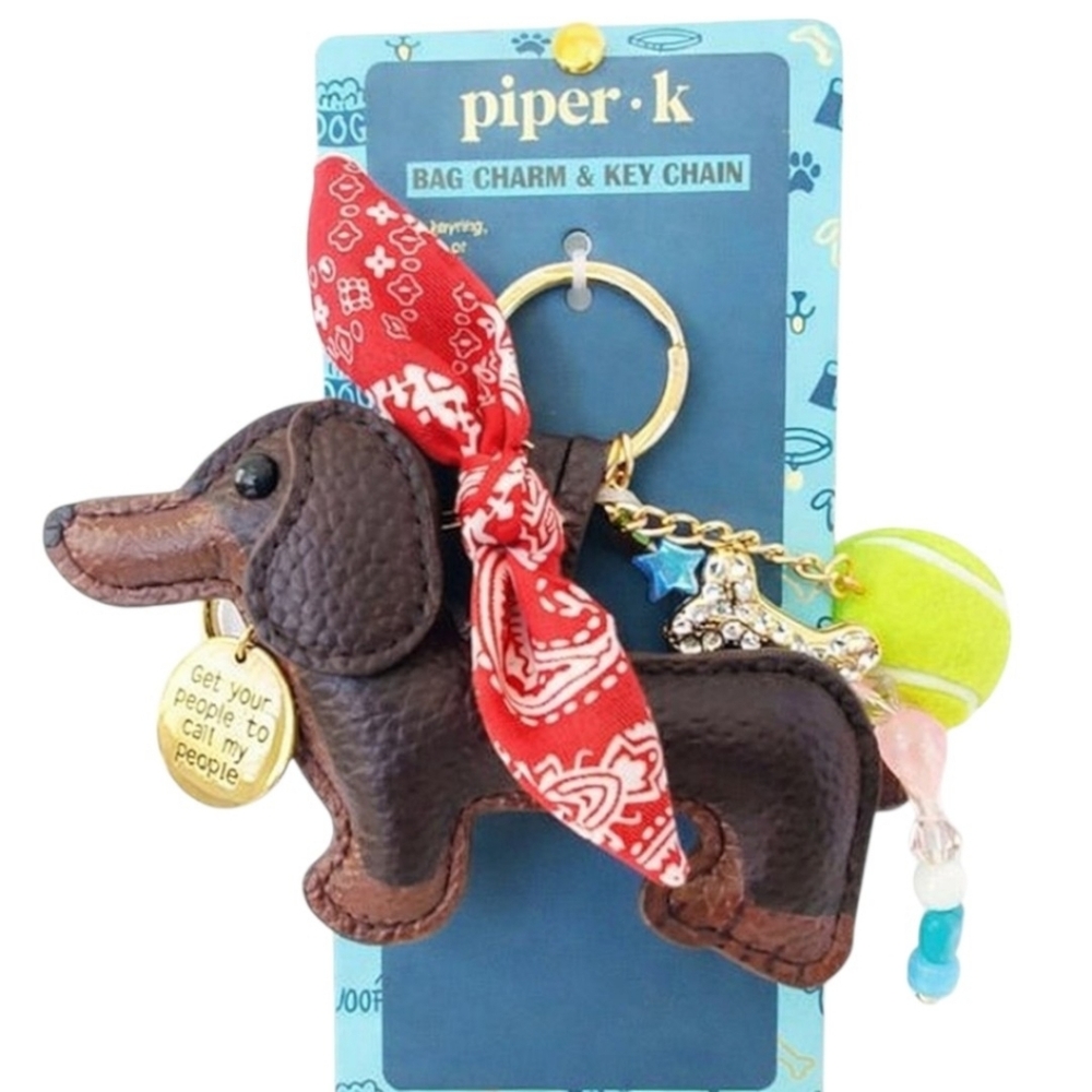 Piper K Dachshund With Tennis Ball Bag Charm Keychain NWT